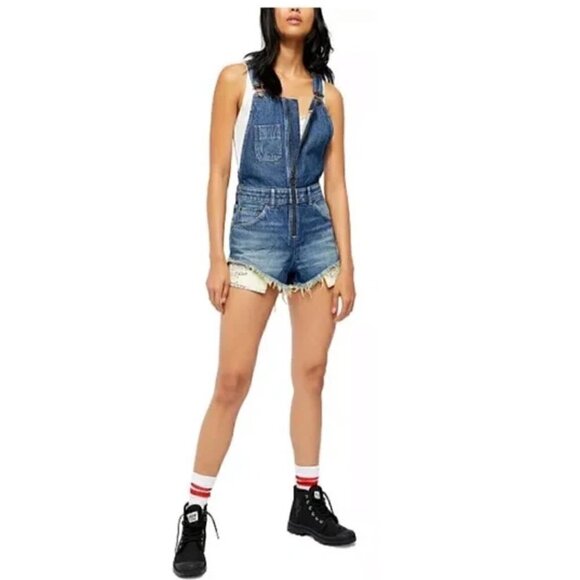 Free People Sunkissed Denim Short Shortalls Overalls Blue - Picture 11 of 11